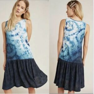 Anthropologie Saturday Sunday Maisie Tie Dye Spiral Flowy Blue Mini Dress XS
